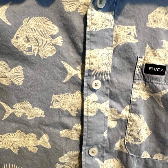 RVCA Light Blue Fish Pattern Casual Shirt - Picture 3 of 5